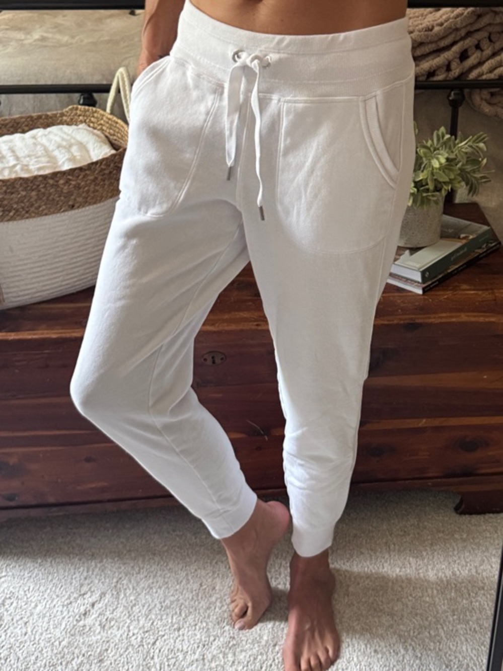 DKNY White Drawstring Jogger Pants